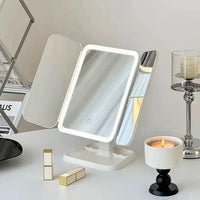 LED Makeup Mirror – 360° Rotating with Storage Space