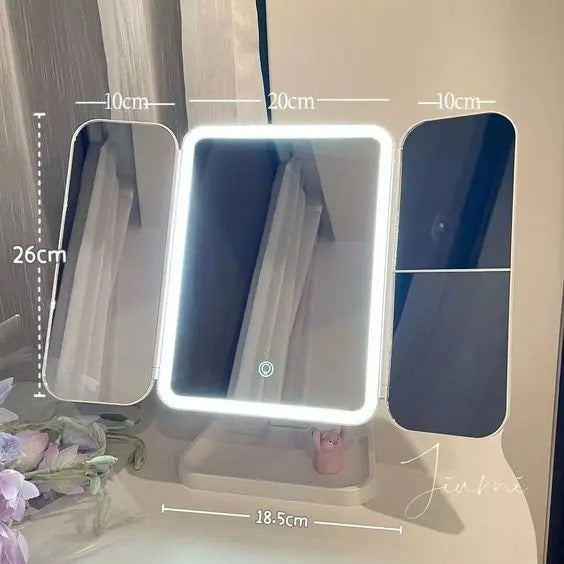LED Makeup Mirror – 360° Rotating with Storage Space