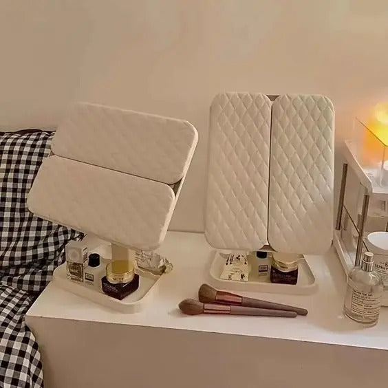 LED Makeup Mirror – 360° Rotating with Storage Space