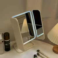 LED Makeup Mirror – 360° Rotating with Storage Space