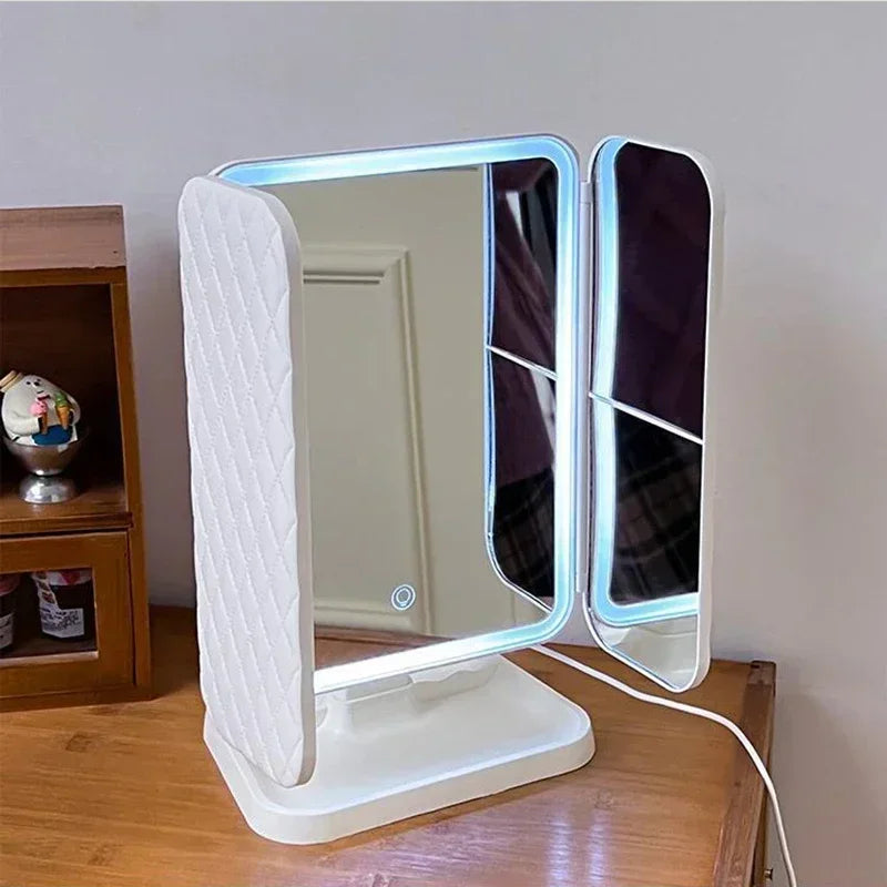 LED Makeup Mirror – 360° Rotating with Storage Space