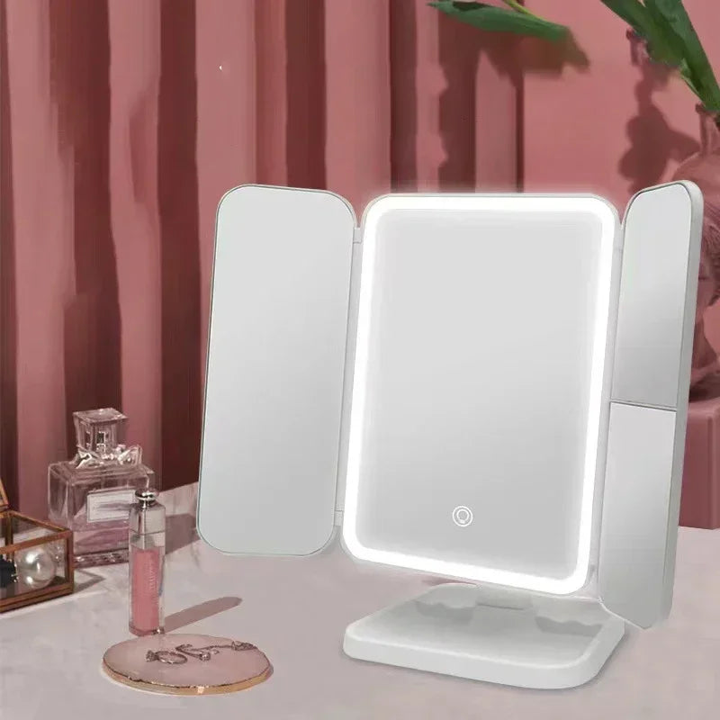 LED Makeup Mirror – 360° Rotating with Storage Space