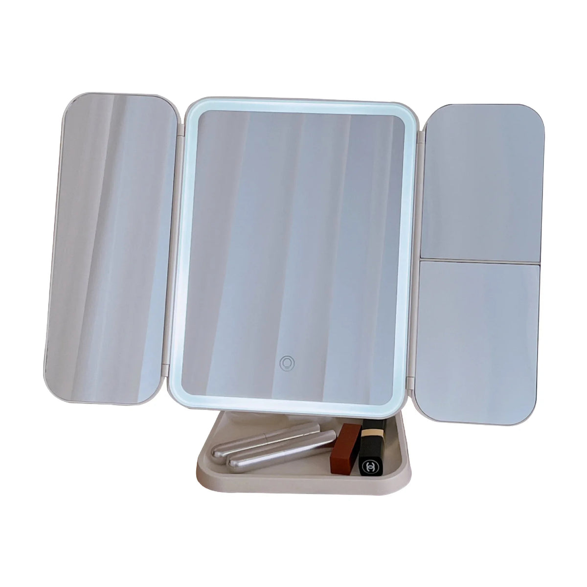 LED Makeup Mirror – 360° Rotating with Storage Space