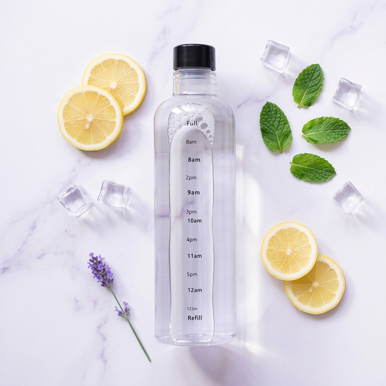 Unique Glass Water Bottle with Time Marker