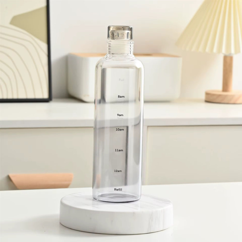 Unique Borosilicate Glass Water Bottle with Time Marker