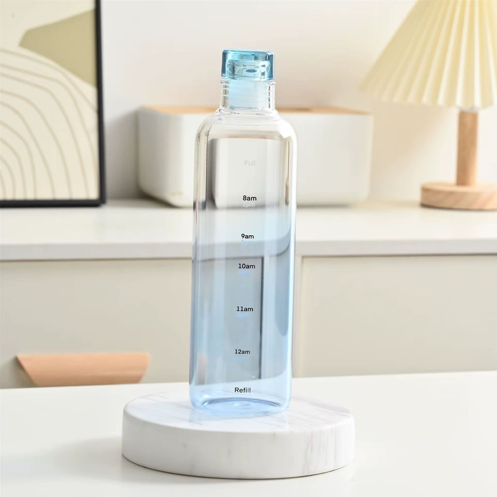 Unique Borosilicate Glass Water Bottle with Time Marker
