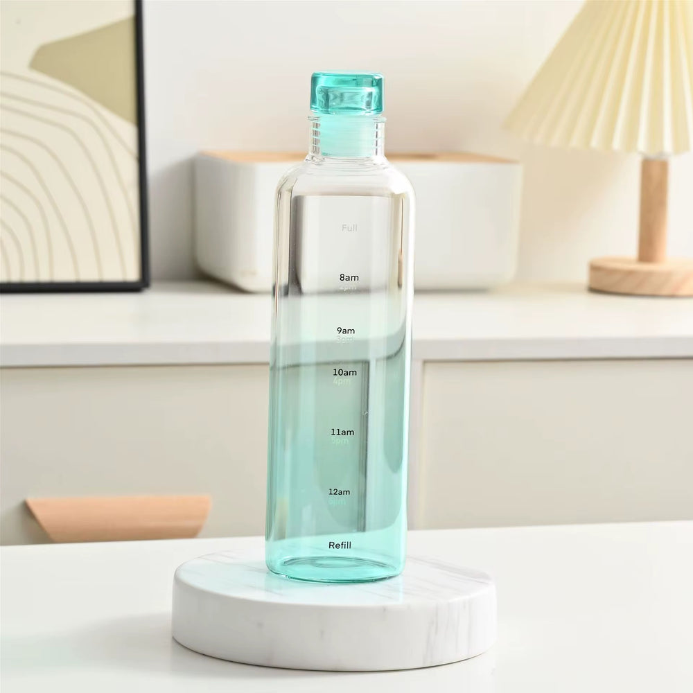 Unique Borosilicate Glass Water Bottle with Time Marker