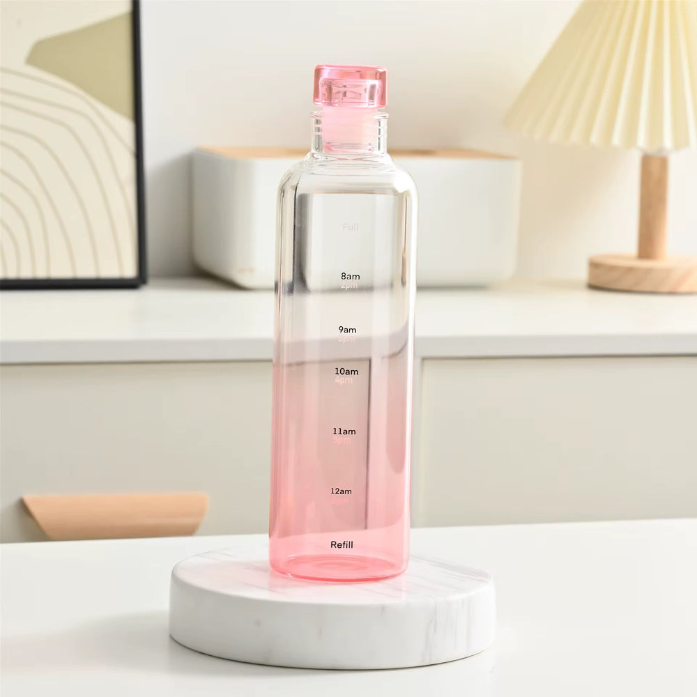 Unique Borosilicate Glass Water Bottle with Time Marker